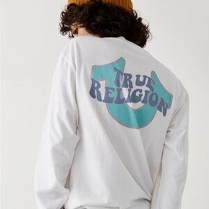 True Religion White and Blue Graphic Long Sleeve